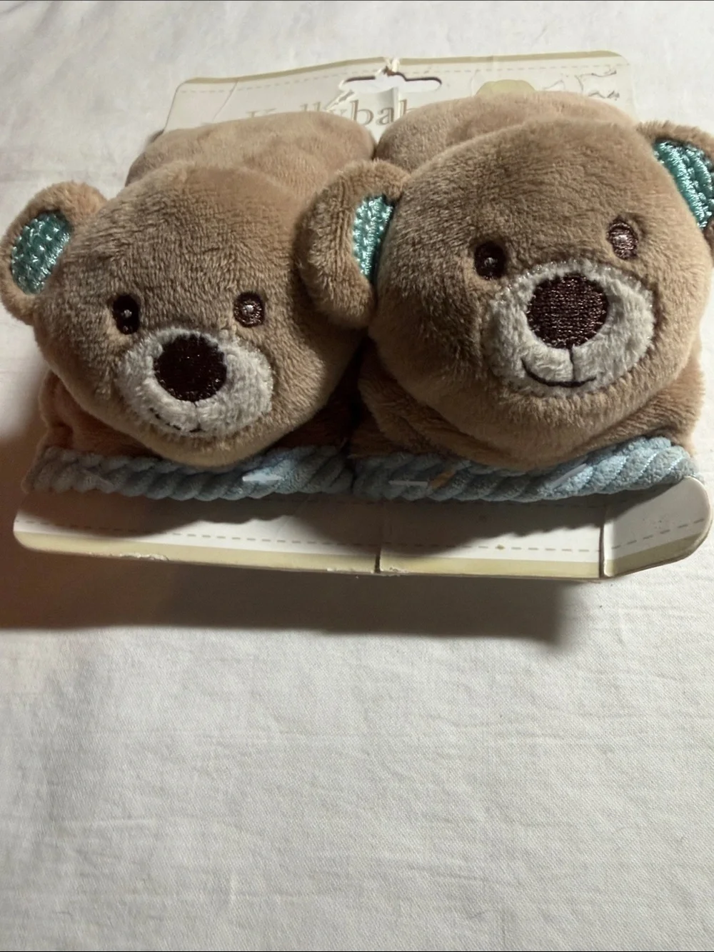 Plush Brown Bear Car Seat Belt Covers - Blue Trim (2 Pack)